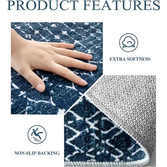 New 4x6 Moroccan Blue Area Rug, Non-Slip Geometric Carpet for Home & Room Decor - Picture 6 of 7